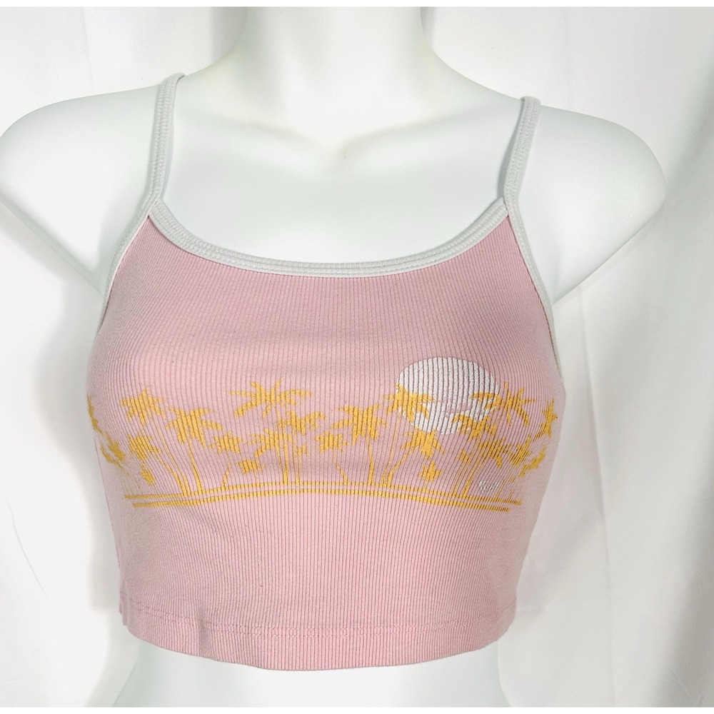 Vintage Roxy Y2K Womens Tank Top Baby Tee‎ Ribbed Crop Tropical Palm Tree Size S